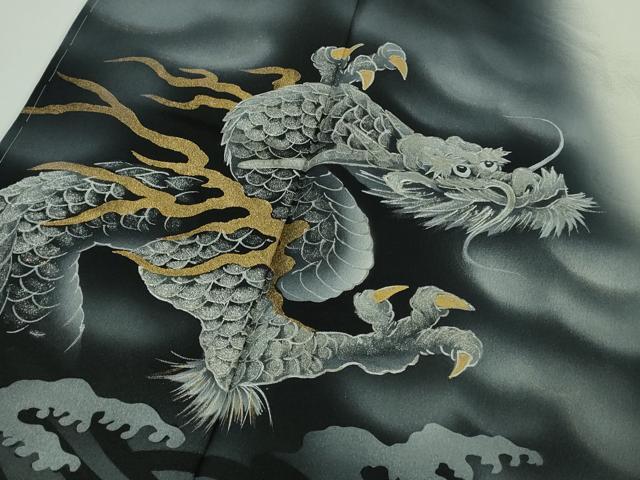 平和屋本店●希少　男性　訪問着　キングサイズ　手描き　龍　暈し染め　金銀彩　逸品　未使用　DZAC0396kh6