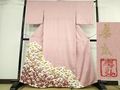 平和屋本店●極上　人間国宝　森口華弘　蒔糊友禅　蒔糊散らし　色留袖　刺繍　枝菊　金糸　三越扱い　逸品　DZAC0398kh6