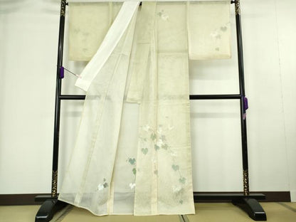 平和屋本店▽極上　訪問着　無双　紗袷　紗×紗　手描き　蔦の葉文　暈し染め　逸品　DZAC0399kh6