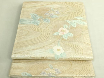 平和屋着物＊極上　夏物　西陣　六通柄袋帯　流水に花　金糸　証紙付き　逸品　未使用　DZAC0403kh6