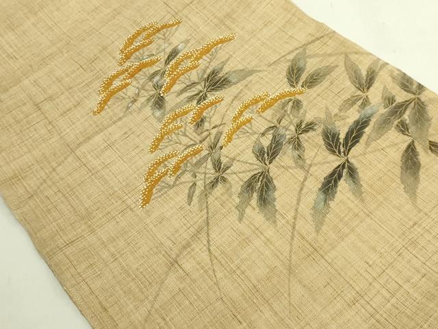 平和屋着物＊極上　夏物　染色作家　桐山紫香　手描き　八寸名古屋帯　女郎花　金彩　麻　逸品　未使用　DZAC0415kh6