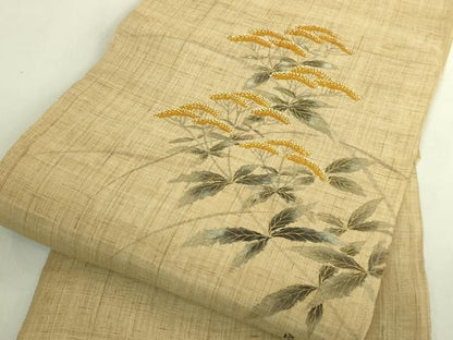平和屋着物＊極上　夏物　染色作家　桐山紫香　手描き　八寸名古屋帯　女郎花　金彩　麻　逸品　未使用　DZAC0415kh6