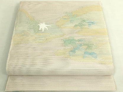 平和屋着物＊極上　夏物　絽綴れ　八寸名古屋帯　草花文　金糸　逸品　未使用　DZAC0416kh6