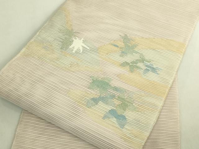 平和屋着物＊極上　夏物　絽綴れ　八寸名古屋帯　草花文　金糸　逸品　未使用　DZAC0416kh6