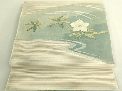 平和屋着物＊極上　夏物　絽綴れ　八寸名古屋帯　流水花文　金銀糸　逸品　未使用　DZAC0421kh6