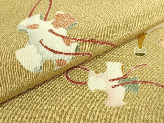 平和屋着物●極上　九寸名古屋帯　友禅　独楽　羽　鬼しぼ縮緬　反端付き　逸品　未使用　DZAC0433kh6