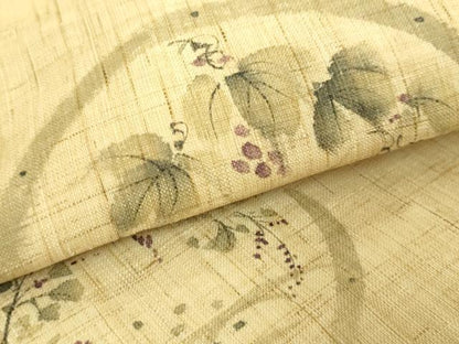 平和屋着物＊極上　夏物　九寸名古屋帯　手描き　花丸文　南天蔦の葉　麻　逸品　未使用　DZAC0436kh6