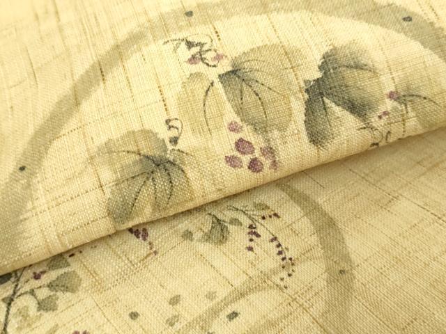 平和屋着物＊極上　夏物　九寸名古屋帯　手描き　花丸文　南天蔦の葉　麻　逸品　未使用　DZAC0436kh6