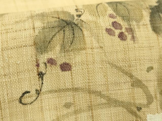 平和屋着物＊極上　夏物　九寸名古屋帯　手描き　花丸文　南天蔦の葉　麻　逸品　未使用　DZAC0436kh6