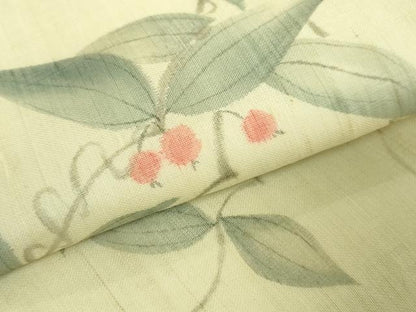平和屋着物＊極上　夏物　九寸名古屋帯　手描き　紬地　南天蔦の葉　逸品　未使用　DZAC0439kh6