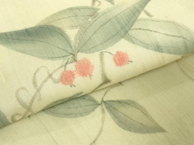 平和屋着物＊極上　夏物　九寸名古屋帯　手描き　紬地　南天蔦の葉　逸品　未使用　DZAC0439kh6