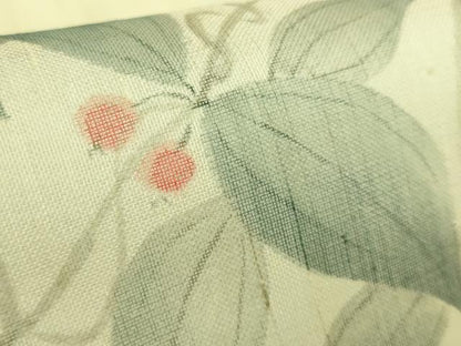 平和屋着物＊極上　夏物　九寸名古屋帯　手描き　紬地　南天蔦の葉　逸品　未使用　DZAC0439kh6