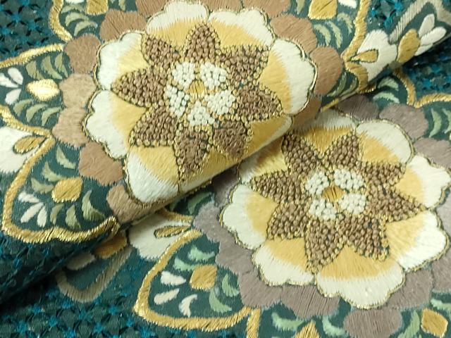 平和屋本店●最高級　中国三大刺繍　スワトウ相良刺繍　総刺繍　袋帯　正倉院花文　金糸　逸品　DZAC0452kh6