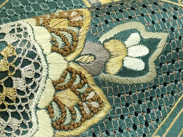 平和屋本店●最高級　中国三大刺繍　スワトウ相良刺繍　総刺繍　袋帯　正倉院花文　金糸　逸品　DZAC0452kh6