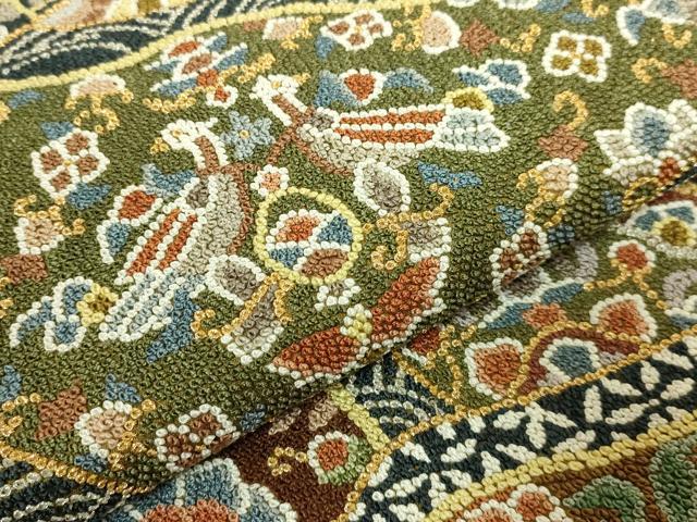 平和屋本店●最高級　中国三大刺繍　総相良刺繍　総刺繍　袋帯　200万粒　総詰め　切嵌花鳥文　金銀糸　逸品　DZAC0454kh6