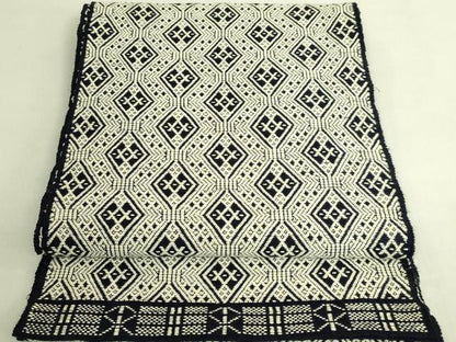平和屋着物●極上　八寸名古屋帯　こぎん刺し　黒地　逸品　DZAC0484kh6