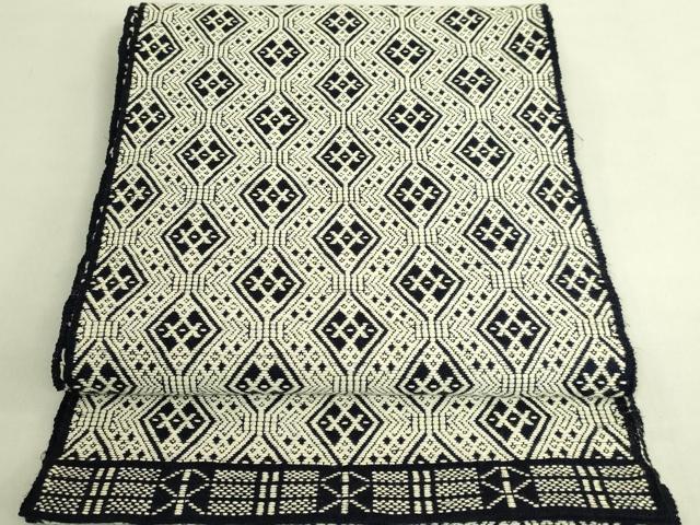 平和屋着物●極上　八寸名古屋帯　こぎん刺し　黒地　逸品　DZAC0484kh6