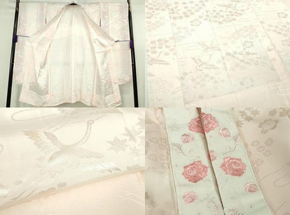 平和屋本店●極上 振袖・長襦袢(無双仕立て・半衿刺繍)・袋帯・帯揚げ・帯締め(LANVIN)セット 刺繍 花蝶文 黒地　銀彩　逸品　DZAC0519kh6