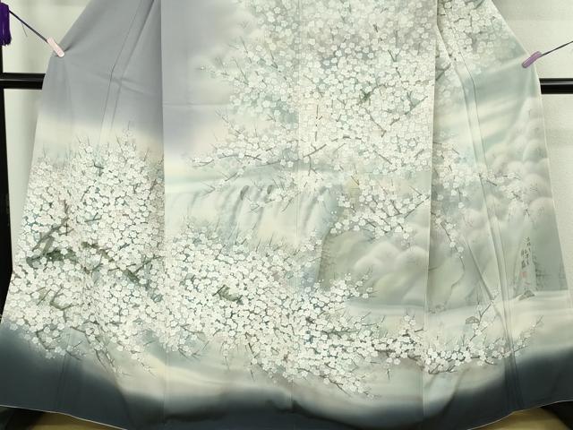 平和屋本店●極上　日本画家　濡れ描き友禅作家　高橋峰陵　訪問着　枝桜　暈し染め　さが美扱い　逸品　DZAC0529kh6
