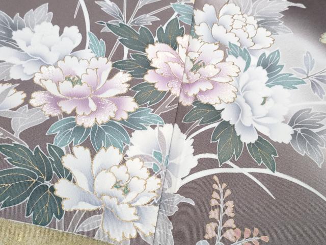 平和屋本店●極上　訪問着　刺繍　吉祥花文　黒橡色地　暈し染め　金彩　逸品　DZAC0546kh6