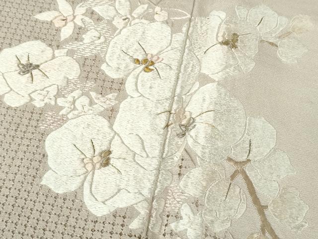 平和屋本店●極上　中国三大刺繍　スワトウ刺繍　汕頭刺繍　総手刺繍　訪問着　胡蝶蘭　灰梅色地　金糸　逸品　DZAC0550kh6