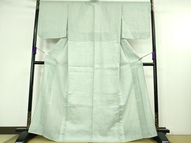 平和屋着物＊極上　夏物　本場小千谷ちぢみ　麻　ひでや工房謹製　色無地　錆青磁色　逸品　DZAC0567kh6