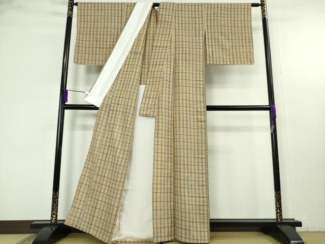 平和屋本店▽極上　国指定無形文化財　丹波布　単衣　格子　正絹・綿　逸品　未使用　DZAC0573kh6