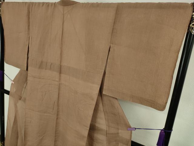 平和屋本店＊極上　夏物　本場小千谷ちぢみ　麻　色無地　焦香色　逸品　DZAC0592kh6