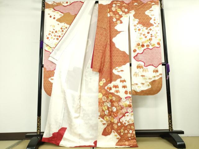平和屋本店●最高級　十七代京屋林蔵 振袖・長襦袢(無双仕立て)セット　駒刺繍　草木染　絞り　吉祥花文　金彩　共箱付き　逸品　DZAC0598kh6