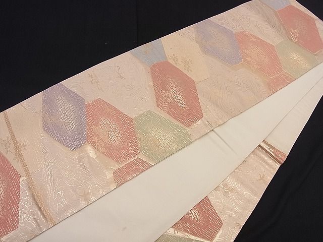 平和屋着物■六通柄袋帯 流水亀甲花鳥文 金糸 逸品 n-ea0211