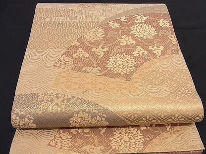 平和屋着物■六通柄袋帯 地紙花文 金糸 逸品 n-ea0212