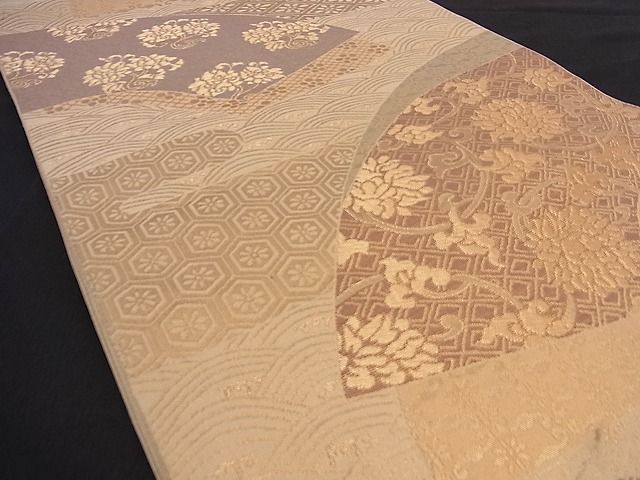 平和屋着物■六通柄袋帯 地紙花文 金糸 逸品 n-ea0212
