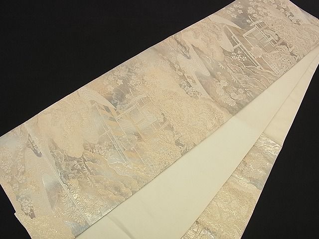 平和屋着物■六通柄袋帯 流水風景松花文 金銀糸 逸品 n-ea0234
