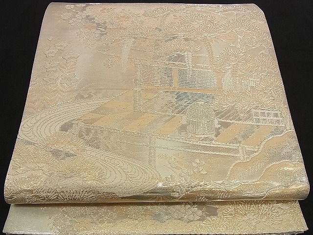 平和屋着物■六通柄袋帯 流水風景松花文 金銀糸 逸品 n-ea0234