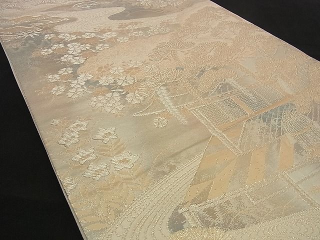 平和屋着物■六通柄袋帯 流水風景松花文 金銀糸 逸品 n-ea0234