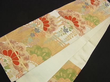 平和屋着物■六通柄袋帯　唐織　渡橋松富士門　金銀糸　逸品　n-ea0238