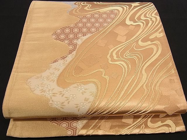 平和屋着物■六通柄袋帯　唐織　流水吉祥文　金糸　逸品　n-ea0240