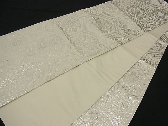平和屋着物■全通柄袋帯 亀甲花文 銀糸 逸品 n-ea0343