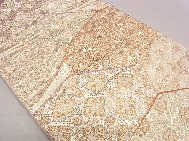 平和屋着物■六通柄袋帯　唐織　切り嵌め吉祥花文　金糸　逸品　eg0152