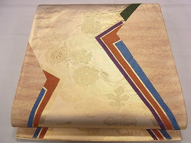 平和屋着物■六通柄袋帯 唐織 色紙枝菊文 金銀糸 逸品 eg0346