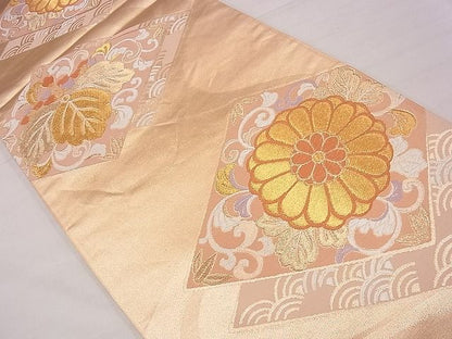 平和屋着物■六通柄袋帯 唐織 菱重ね花唐草文 金糸 逸品 eg0460