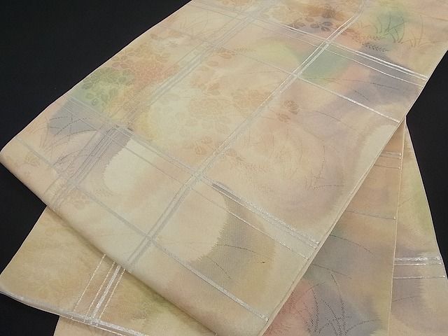 平和屋着物■六通柄袋帯 格子草花文 金銀糸 逸品 et1210