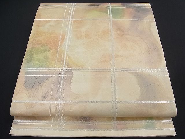 平和屋着物■六通柄袋帯 格子草花文 金銀糸 逸品 et1210