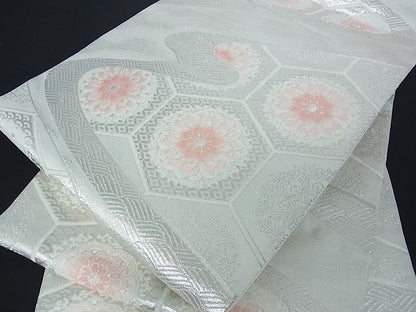 平和屋着物■六通柄袋帯 正倉院吉祥花文 銀糸 逸品 et1286