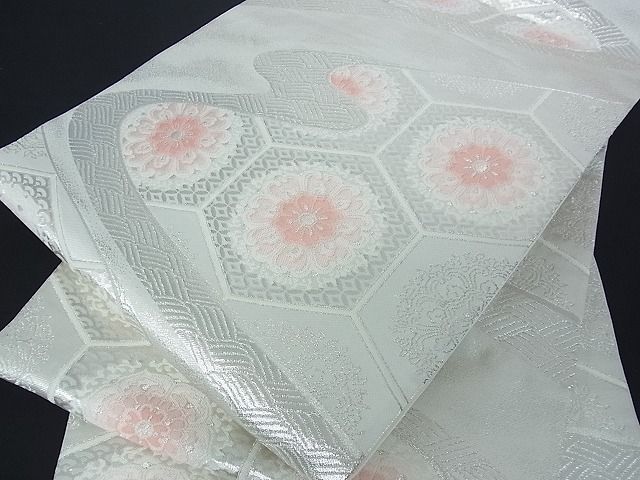 平和屋着物■六通柄袋帯 正倉院吉祥花文 銀糸 逸品 et1286