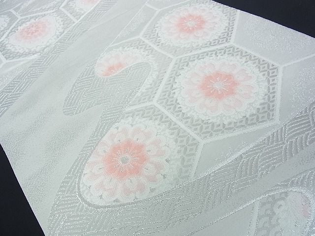 平和屋着物■六通柄袋帯 正倉院吉祥花文 銀糸 逸品 et1286