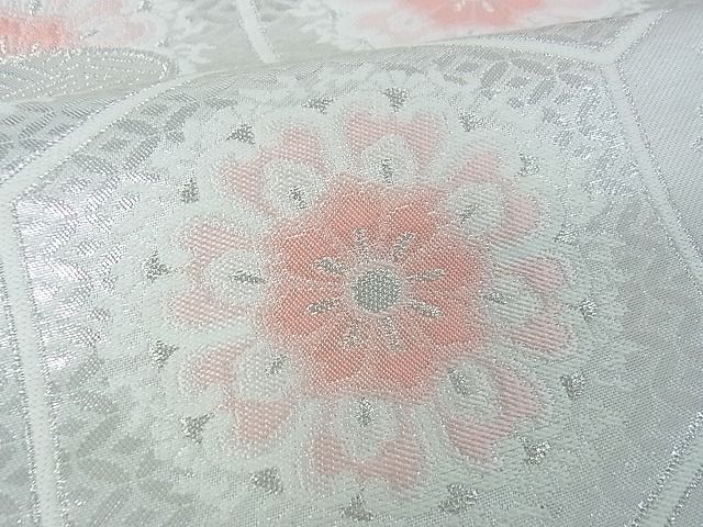 平和屋着物■六通柄袋帯 正倉院吉祥花文 銀糸 逸品 et1286