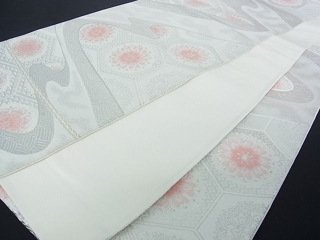 平和屋着物■六通柄袋帯 正倉院吉祥花文 銀糸 逸品 et1286