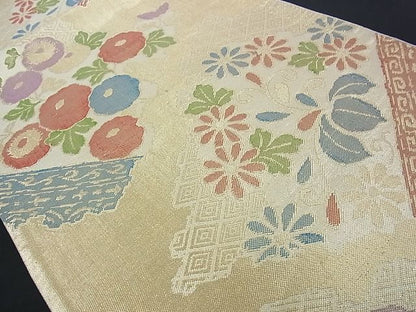 平和屋着物■佐賀錦 六通柄袋帯 吉祥草花文 金糸 逸品 et1290