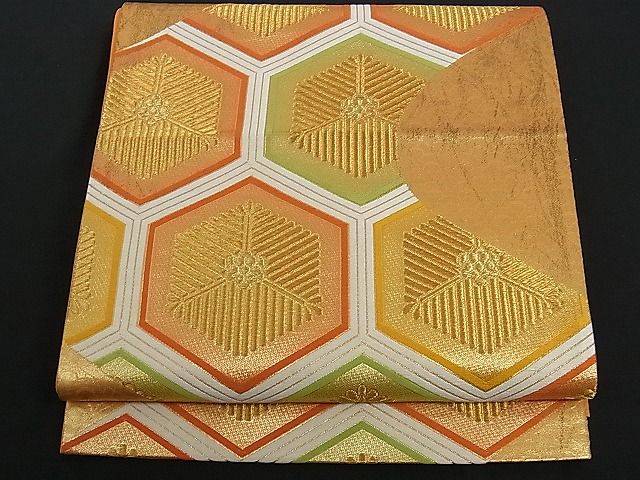 平和屋着物■六通柄袋帯 唐織 亀甲重ね松葉文 金糸 逸品 ev0186